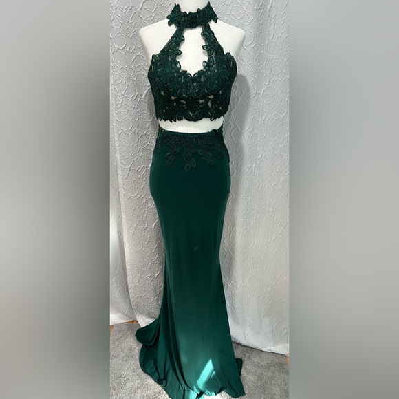 slim fit dress slacks Sage Green Long Lace Deep V Neck Dress With Lace Up Back